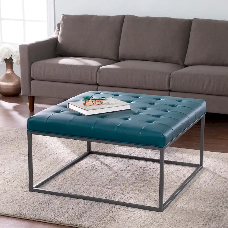 SEI Furniture Healy Faux Leather Tufted Ottoman