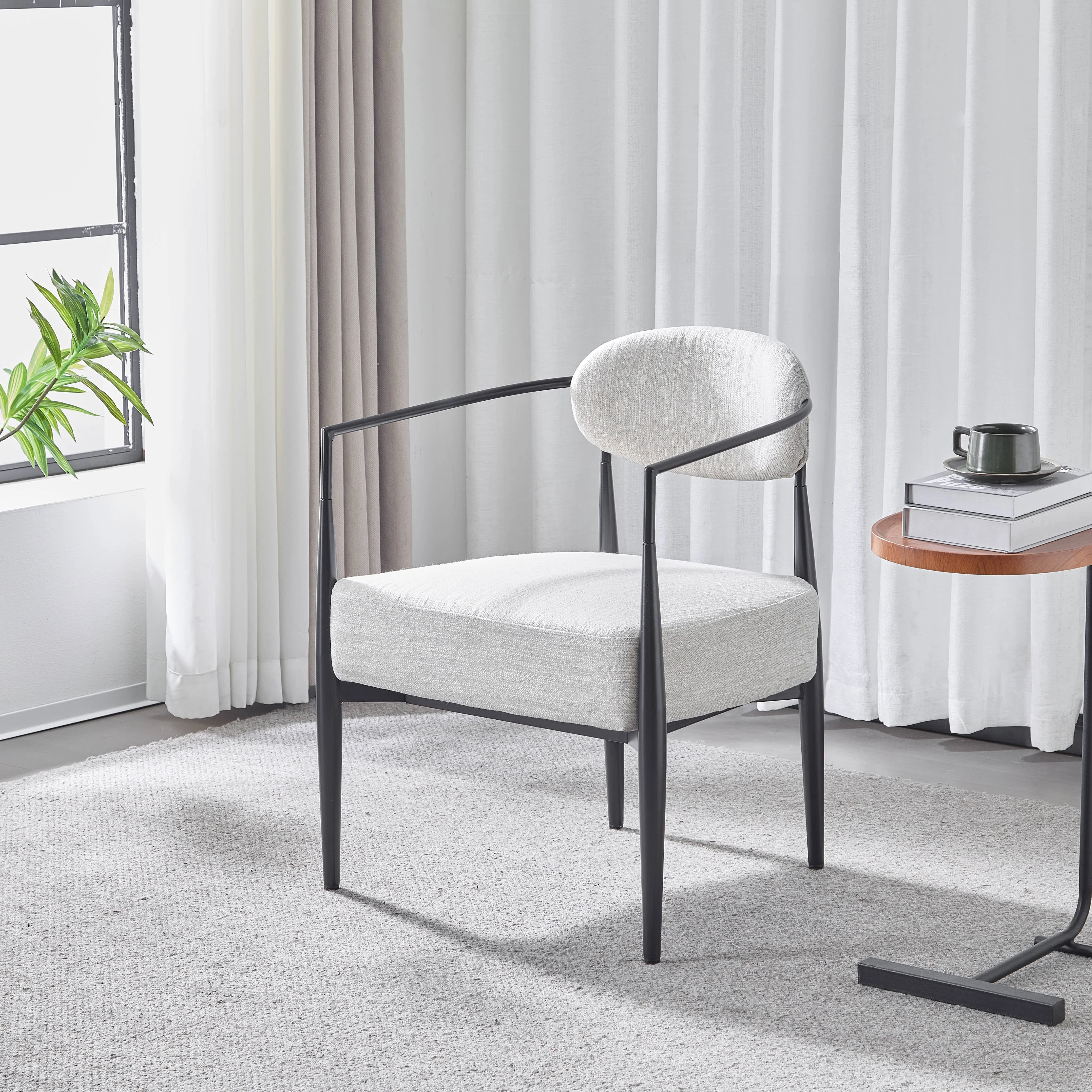 Mid-Century Fabric Dining Chair with Tapered Legs & Pocket Spring Seat