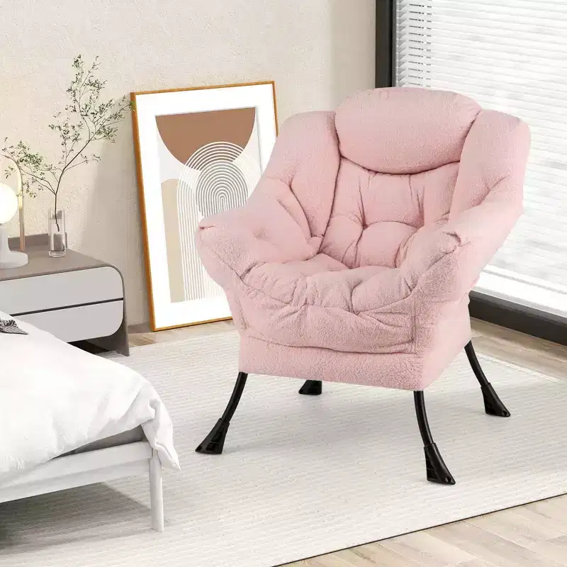 Costway Large Lazy Chair with Cozy Head Pillow Stylish Tufted Back & Seat Armrests Beige/Gray/Pink