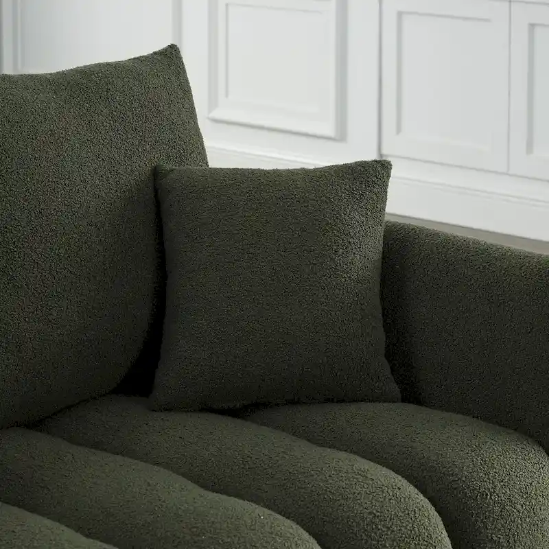 Green 82 Teddy Upholstered 3-Seater Sofa with 3 Back Pillows and Solid Wood Frame
