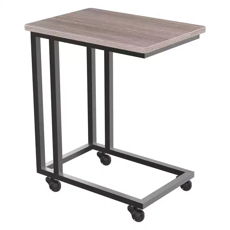 JIONJOY C-Shaped End Table  Slide Under Sofa/Bed, Portable Wheels/Adjustable Feet, Small Space Friendly for Living Room Bedroom