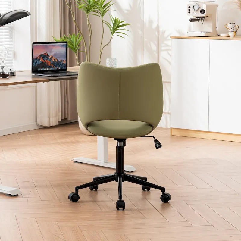 Leather Swivel Office Chair with Wheels - Armless