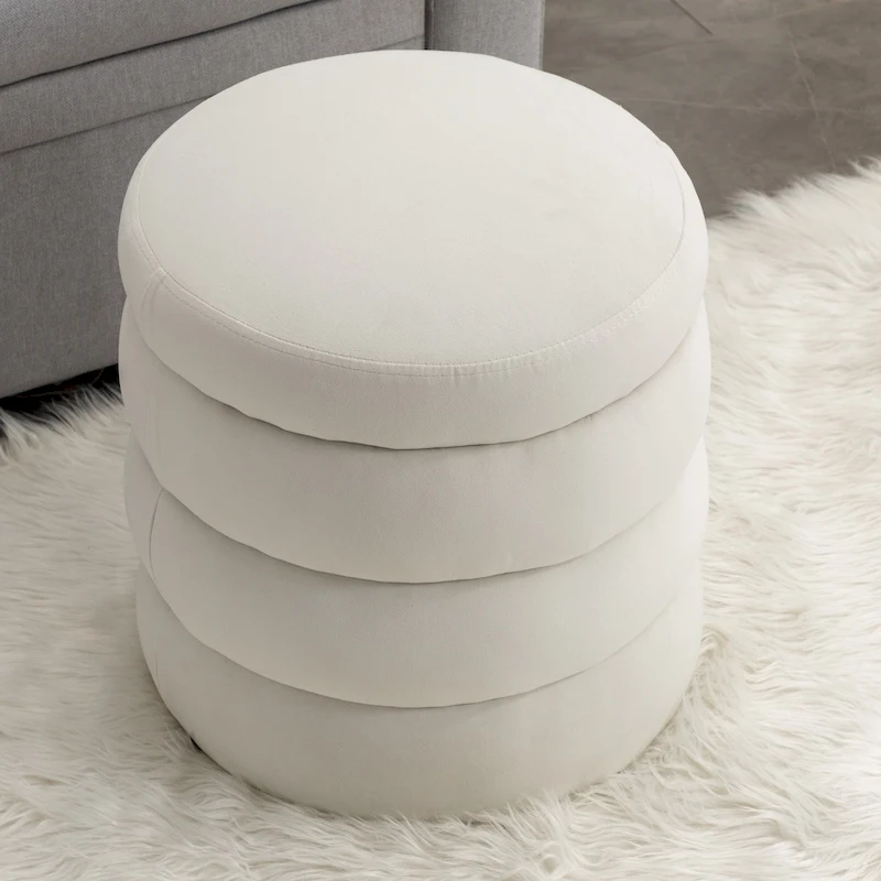 Soft Velvet Round Ottoman Footrest Stool