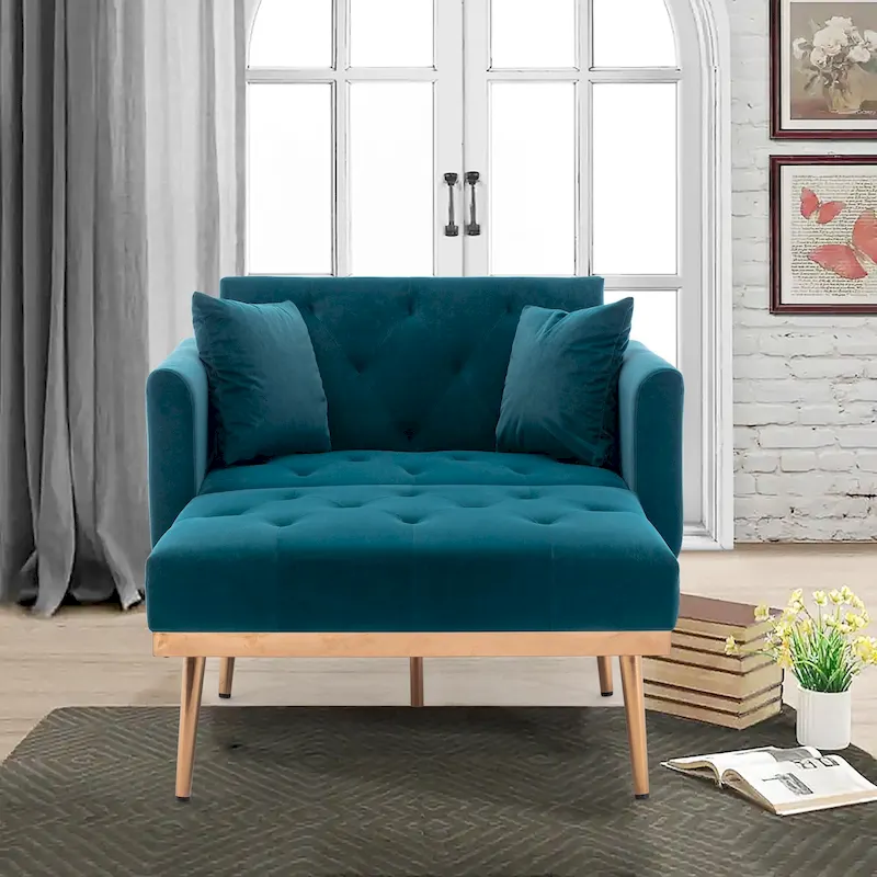Velvet Upholstered Tufted Living Room Sleeper Sofa Chair With Rose Golden feet