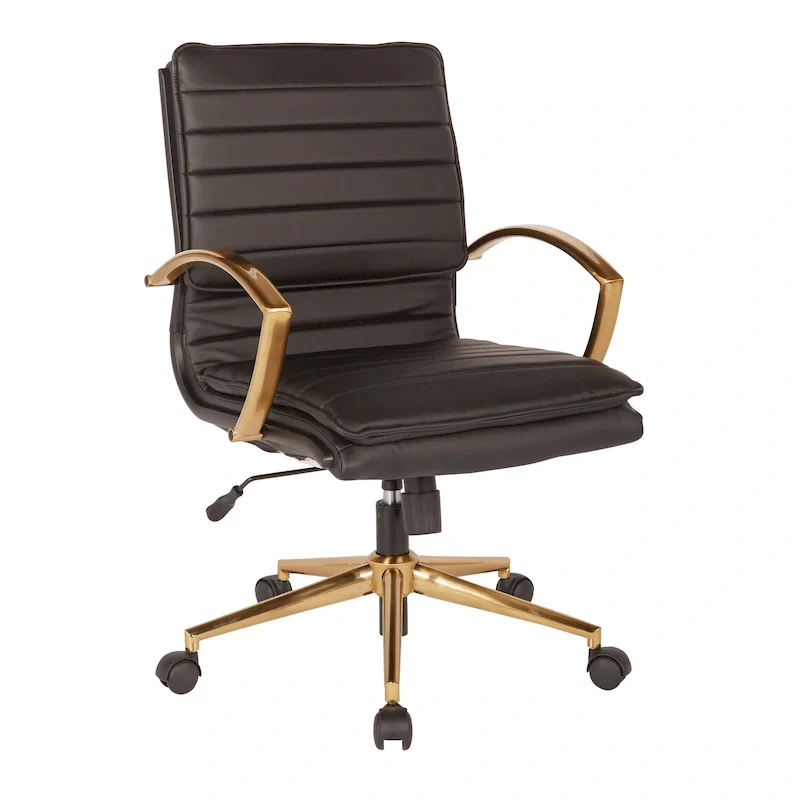 Mid-Back Faux Leather Office Chair with Gold Base