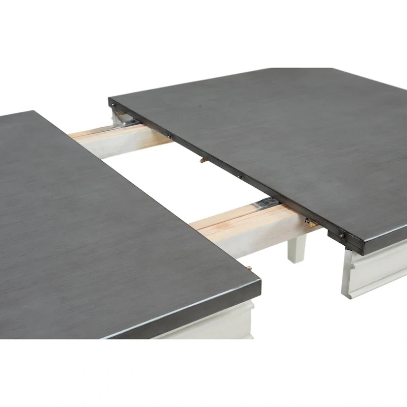 Extendable Dining Table - Antique White & Grey - Seats 6