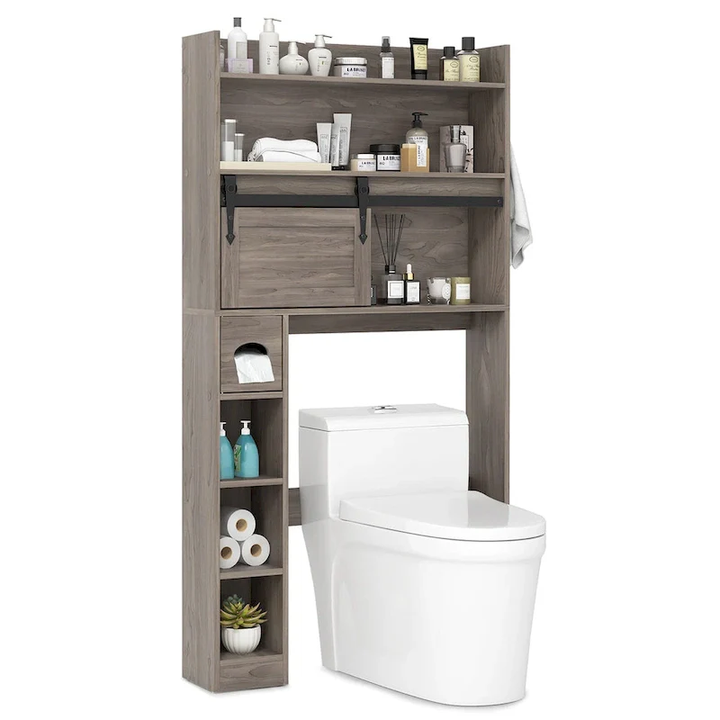Gymax Over The Toilet Storage Cabinet w/ Sliding Barn Door Adjustable