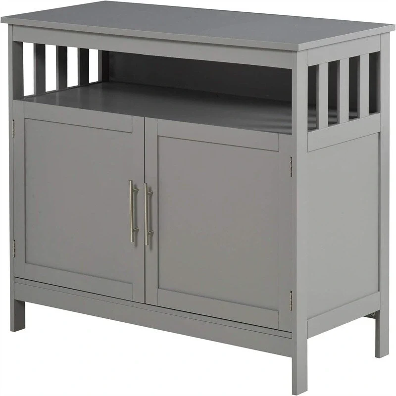 White Buffet Cabinet with Aluminum Handles