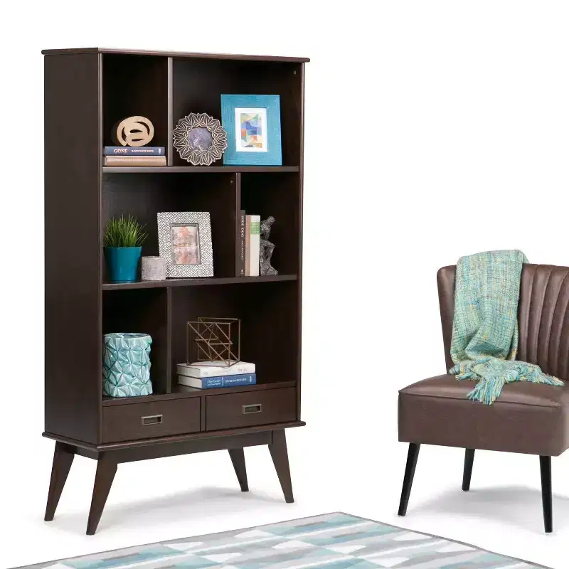 Tierney SOLID HARDWOOD 64 inch x 35 inch Mid Century Modern Wide Bookcase and Storage Unit