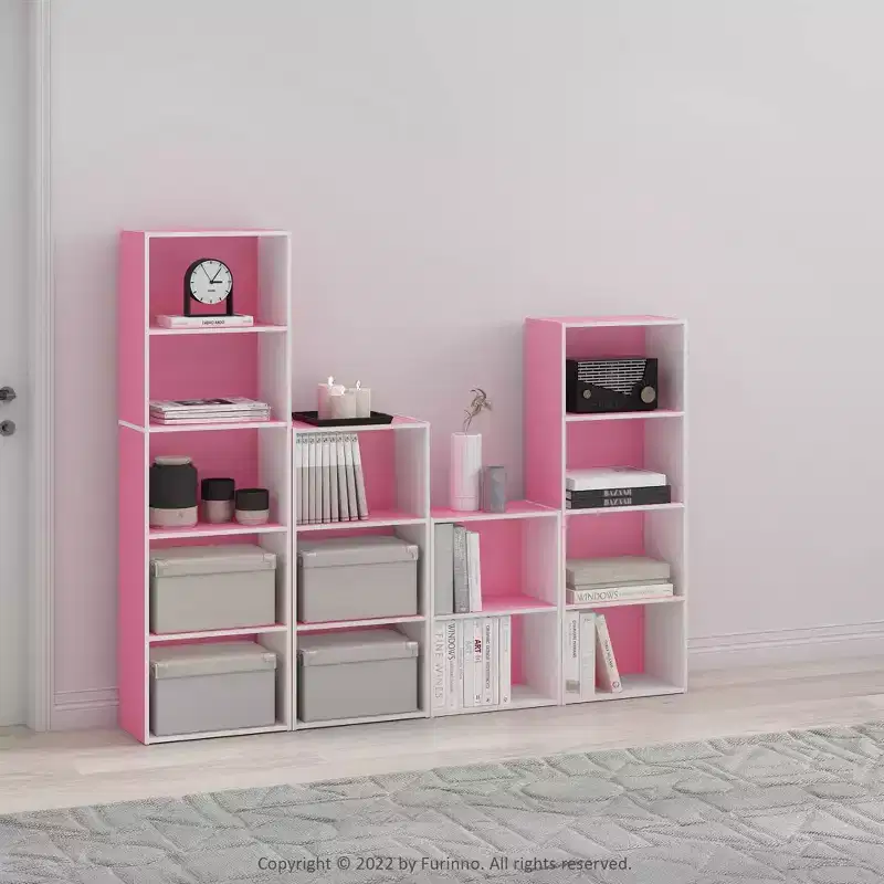 Furinno 2 Tier Compact Open Shelf Bookcase Sofa Side End Table Night Stand Storage Display Cabinet for Horizontal/Vertical Use,Pink/White