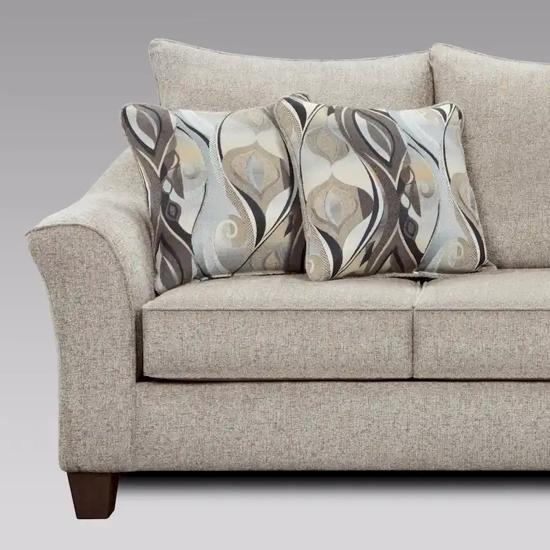 Chocolate / Grey / Silver Fabric Pillowback Sofa, Seats 3