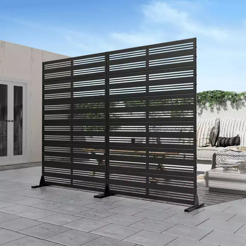 MAYEERTY Room Divider Screen Harold Wide 1 Narrow 2 Type B Louvered Black Galvanized Sheet 72x47x16in 6-Piece Set 3-Piece Set