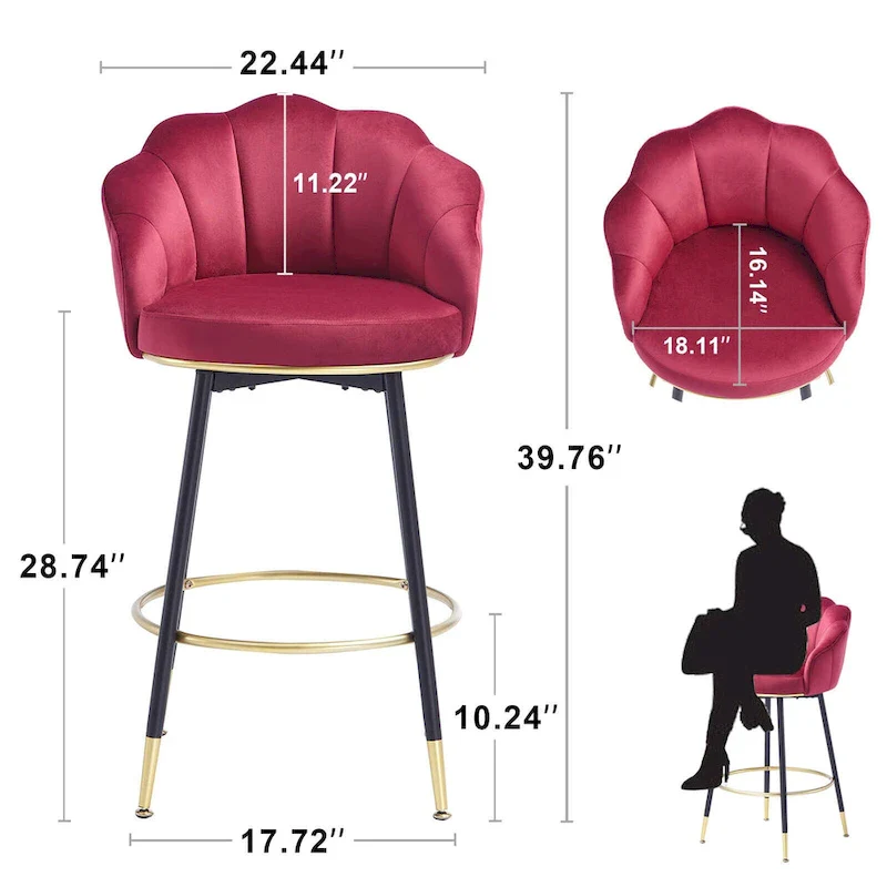 Modern Swivel Bar Stools With Backs – Set of 2, Stylish Kitchen Counter Seating