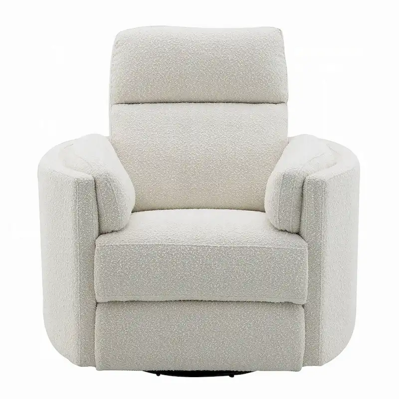 Siri Swivel Glider Recliner Chair, Plush Beige Boucle, Soft Cushioned