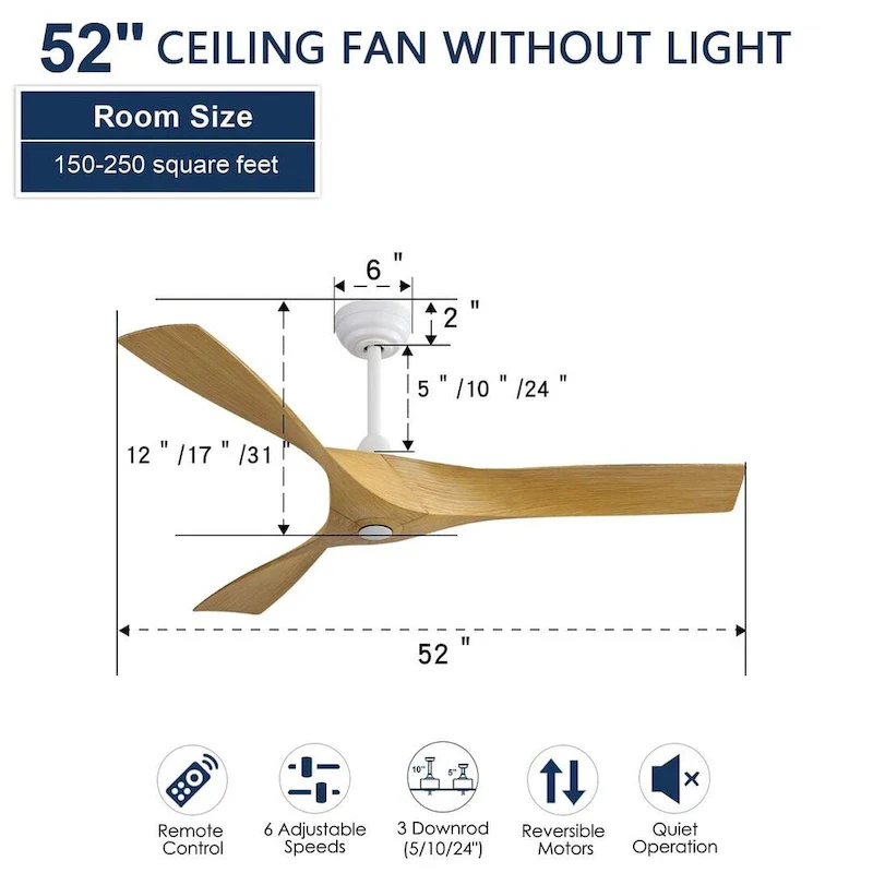52  Wood Ceiling Fan with Remote Control
