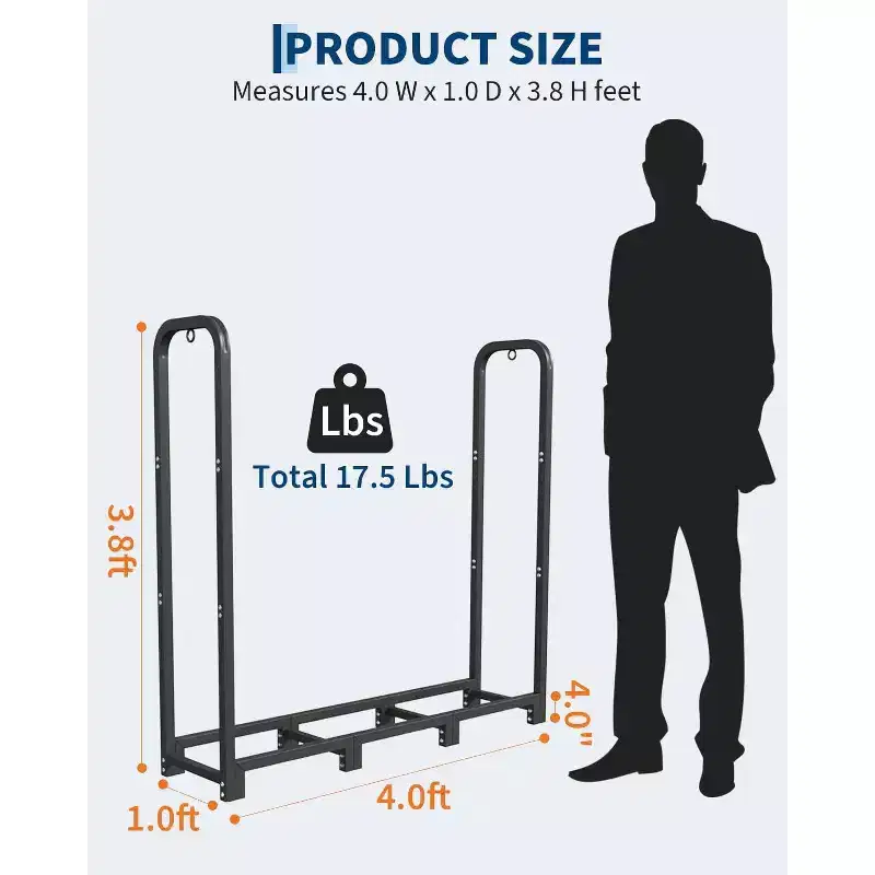 Coolmee Firewood Rack Stand 4ft, Steel Log Holder, Wood Pile Storage Organizer, Adjustable Lumber Storage Stacker for Fireplace Fire Pit, Heavy Duty