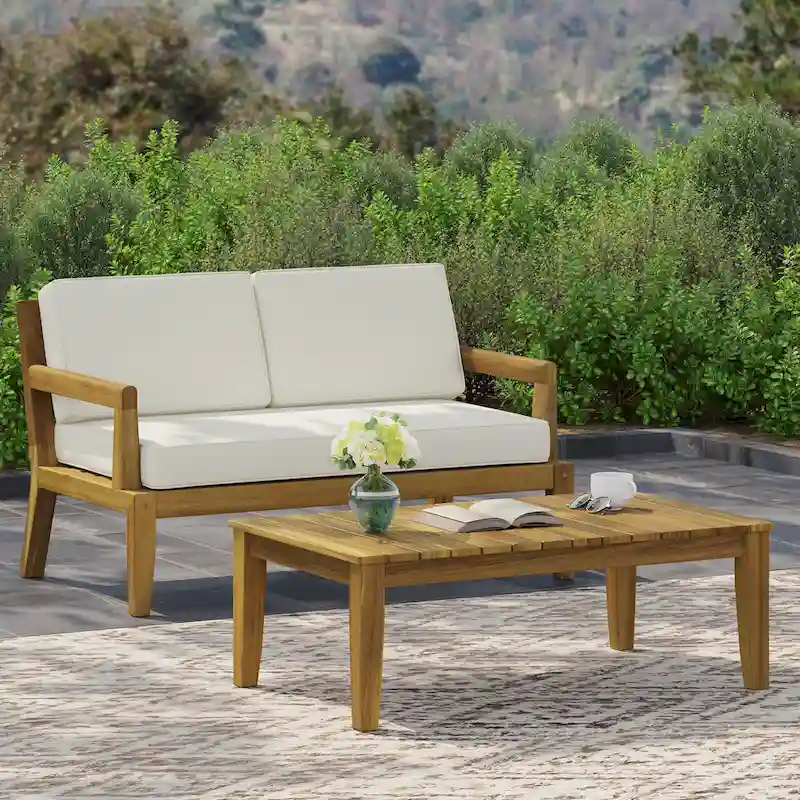 Rossville Outdoor Acacia Wood Loveseat and Coffee Table Set by Christopher Knight Home