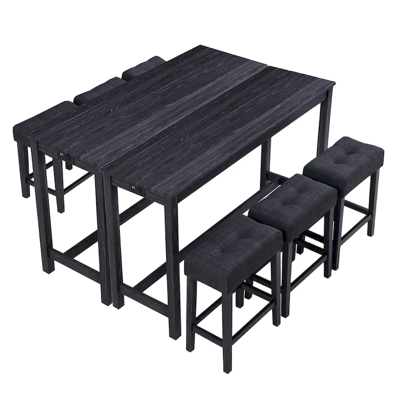 8 PCS Bar Table Dining Sets with Counter Stools and Built-in Power Outlets