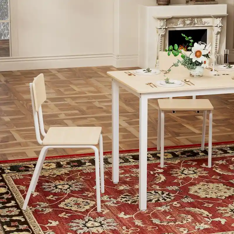 Kitchen Dining Table Set Metal Frame Breakfast Table with 4 Dining Chairs Modern Casual Dining Table Set 5-Piece Dining Set