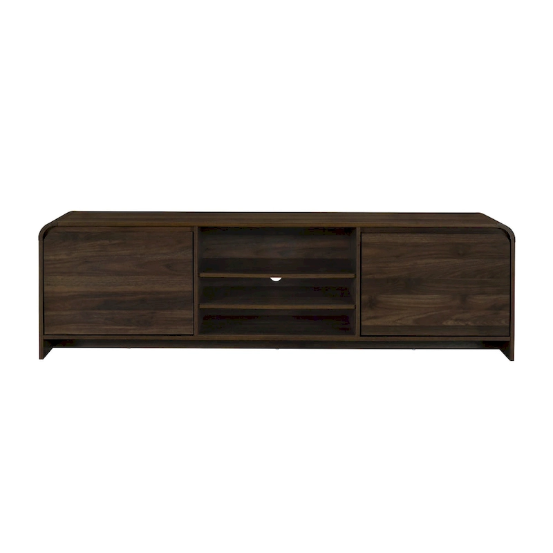 Maria TV Stand Media Cabinet, 2 Drawer and Shelves, Brown Wood 71 Inch