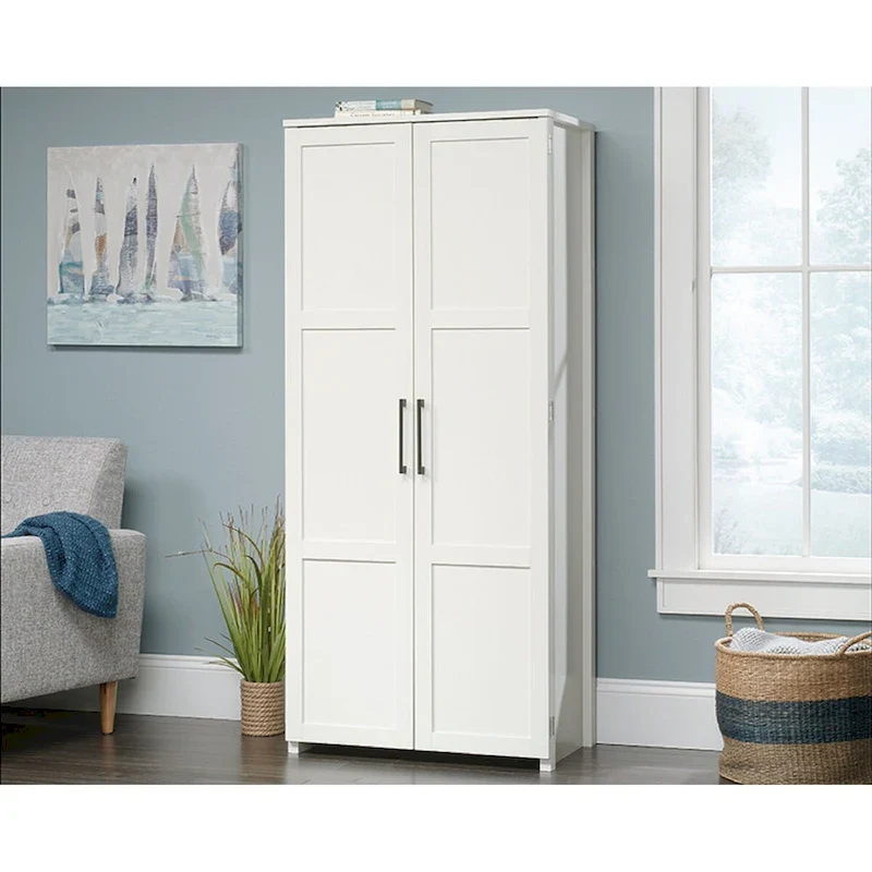 White Wood Finish 2-Door Storage Cabinet