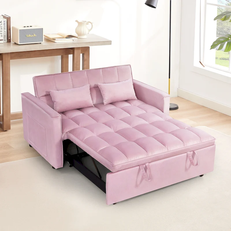 Modern Convertible Futon Sofa Bed,Adjustable Backrest,Armrest Holders