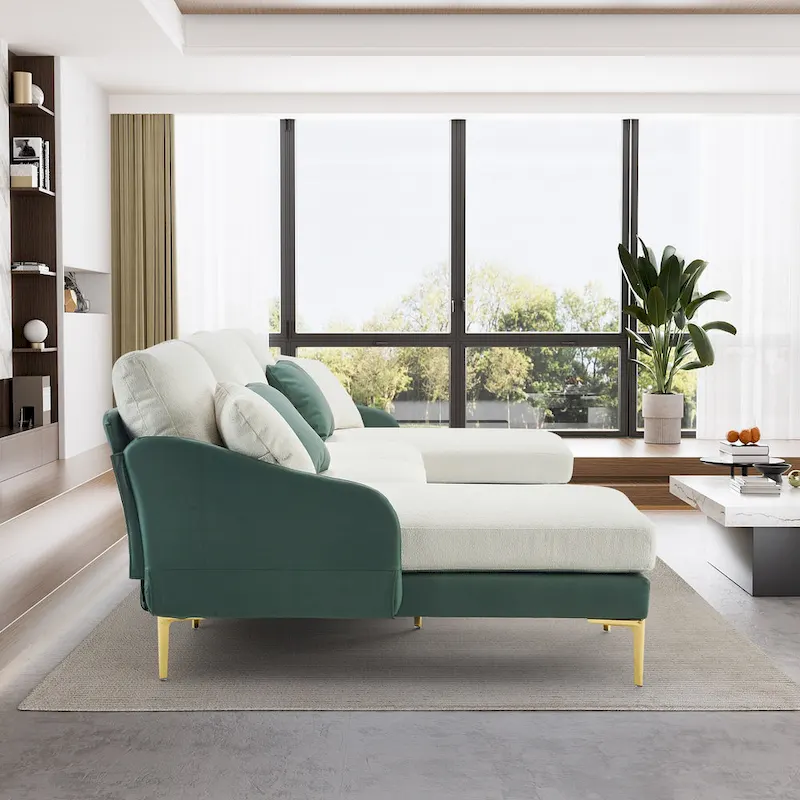 U-Shape Sectional Sofa 4-Seat Couch with Double Chaise Lounge