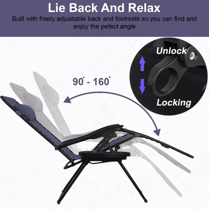 FDW Foldable Zero Gravity Chair Lounge Patio Chaise with Cup Holder Tray
