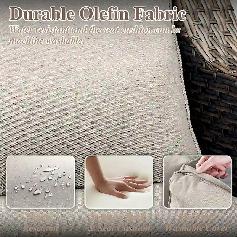 6 Pieces Wicker Sofa with Rocking Chair, Ottoman, Table - Brown