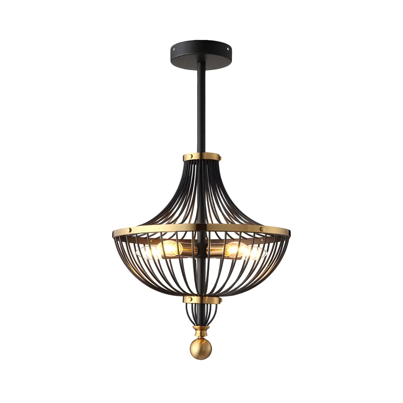 Industrial Gold Black Metal Cage Chandelier
