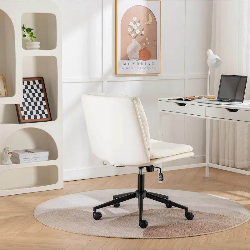Roundhill Bizerte Adjustable Swivel Criss Cross Chair, Wide Seat Office Chair Vanity Chair