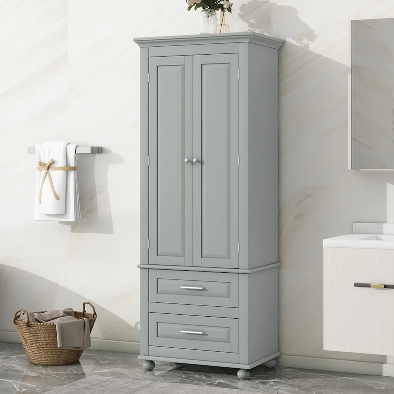 Tall Storage Cabinet with Two Drawers - N/A