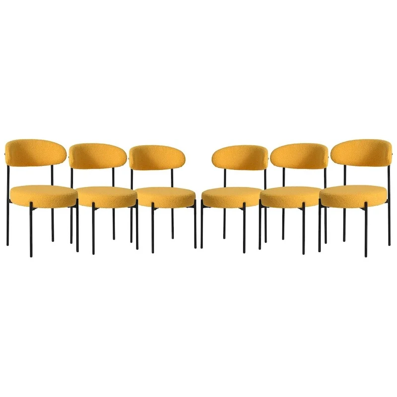 Bayville Mid-Century Curved Back Fabric Upholstered Metal Dining Chair (Set of 6)