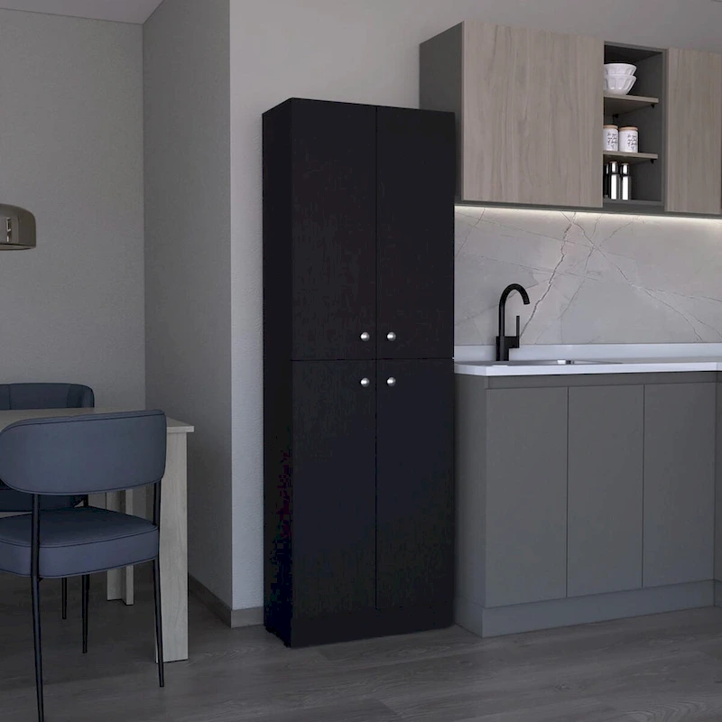 Lynch Kitchen Pantry Storage Cabinet, With 4 Doors, 5 Shelves