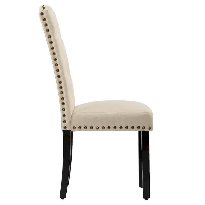 Solid Wood Tufted Dining Chairs, Kitchen Dining Room Chairs with Bronze Nailhead Trim Set of 2