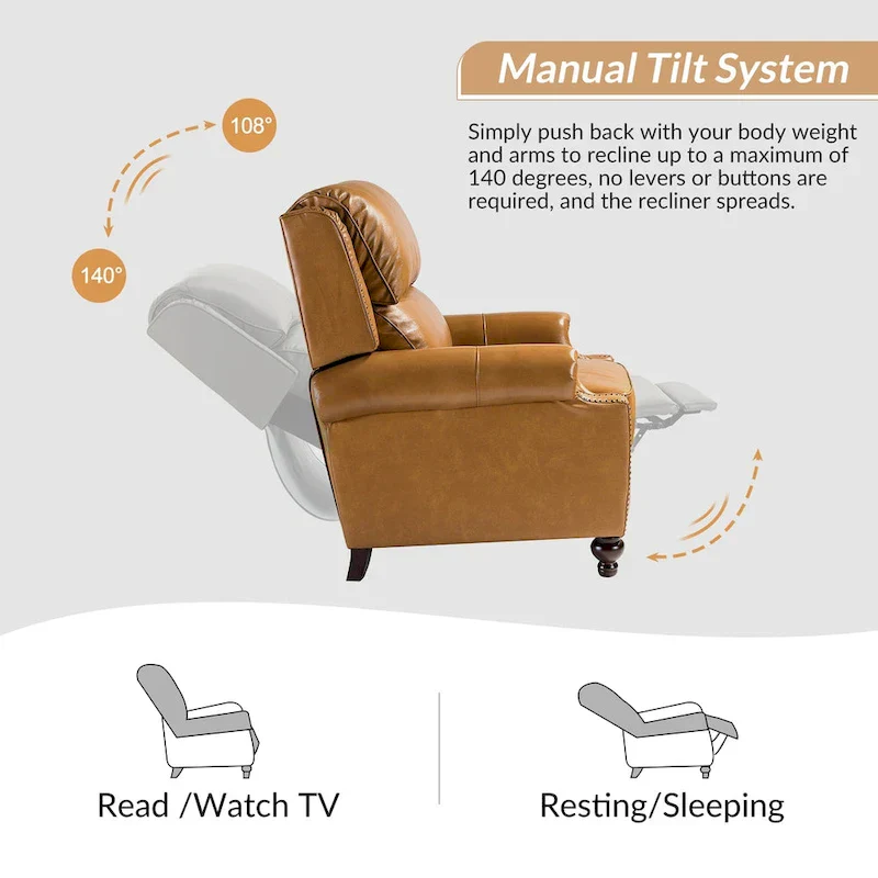 Gabriela Mid-Century Modern Genuine Leather Recliner Nail Head Trim Set of 2 by HULALA HOME