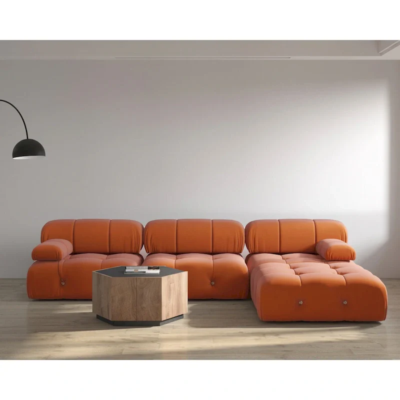 104  Wide Velvet Reversible Modular Sofa & Chaise with Ottoman