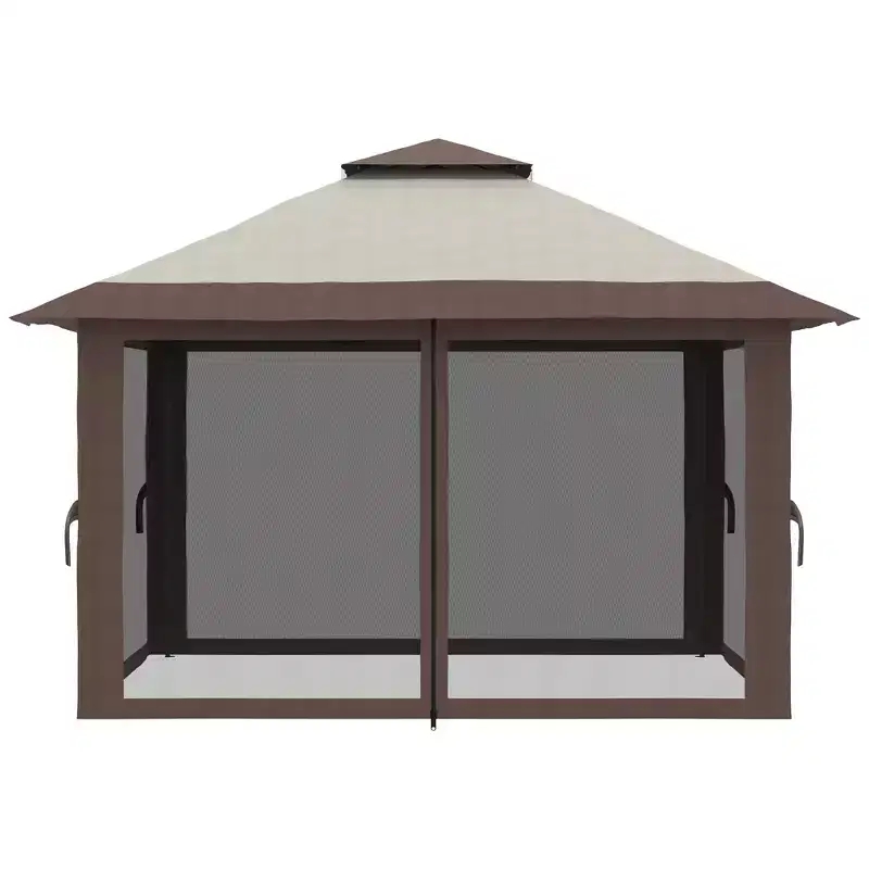 Outsunny 13' x 13' Pop Up Canopy, Gazebo Tent with Netting, Weight Bags, Adjustable Height & Wheeled Carry Bag