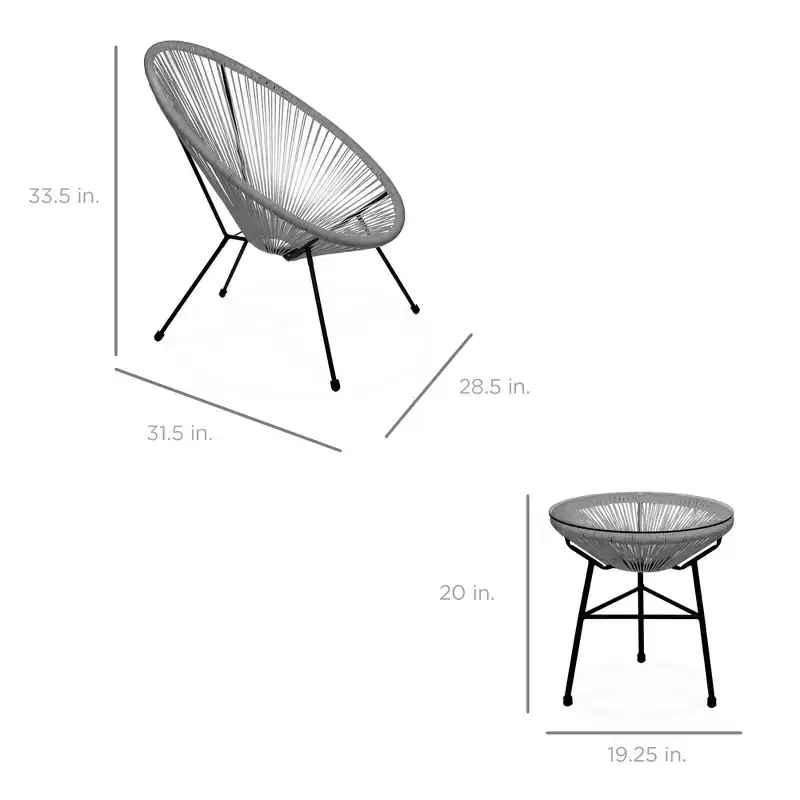 Best Choice Products 3-Piece All-Weather Patio Acapulco Bistro Furniture Set w/ Rope, Glass Top Table