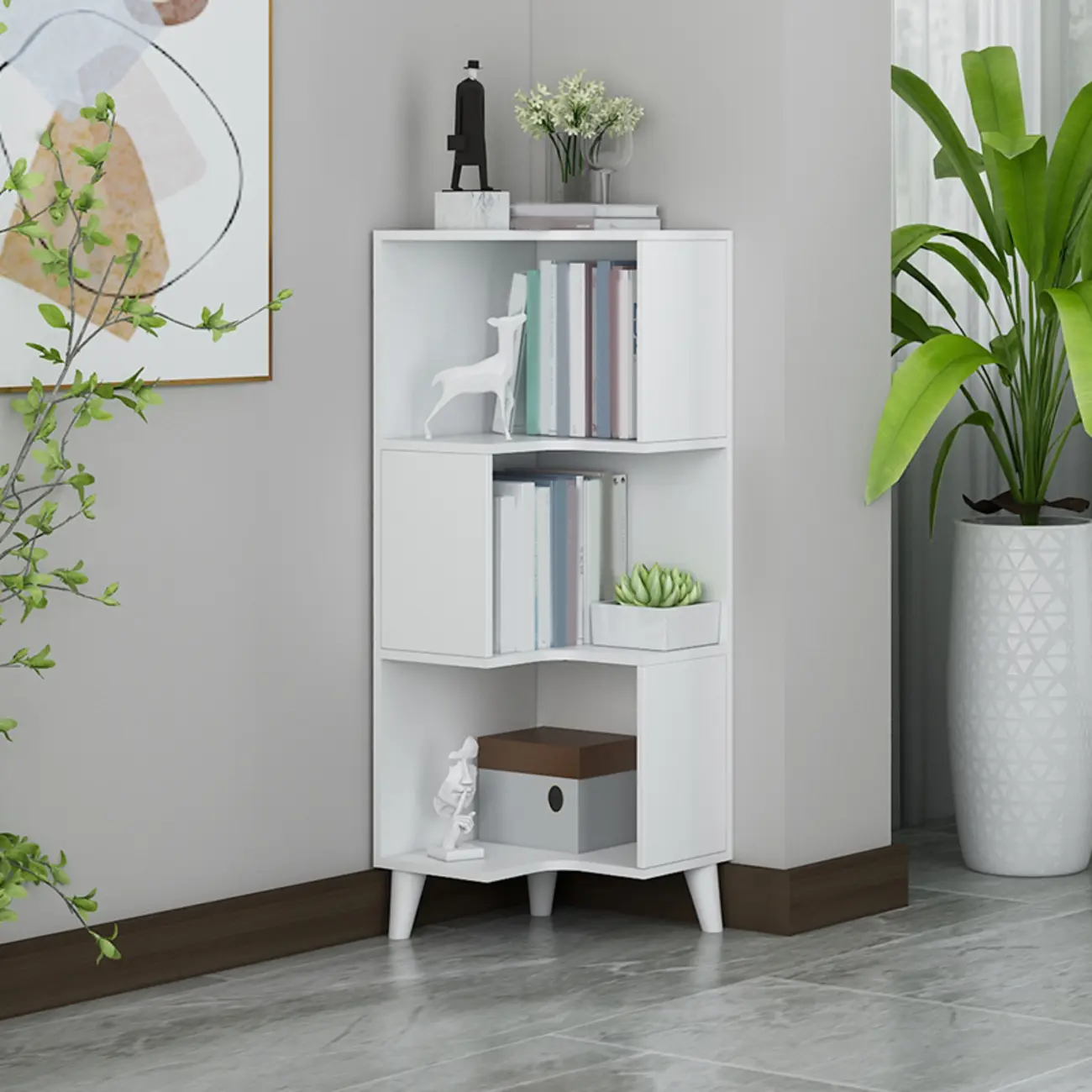 Modern Wood Vertical Corner Storage Cabinet for Living Room