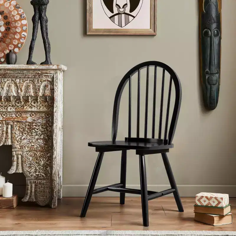 Costway Set of 4 Vintage Windsor Dining Side Chair Wood Spindleback Kitchen Room Black\White