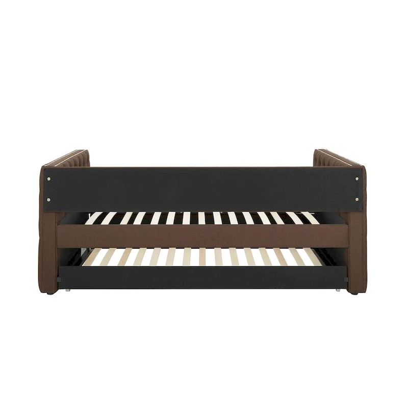 Upholstered Twin Daybed with Trundle - Button Tufted - Nailhead Trim