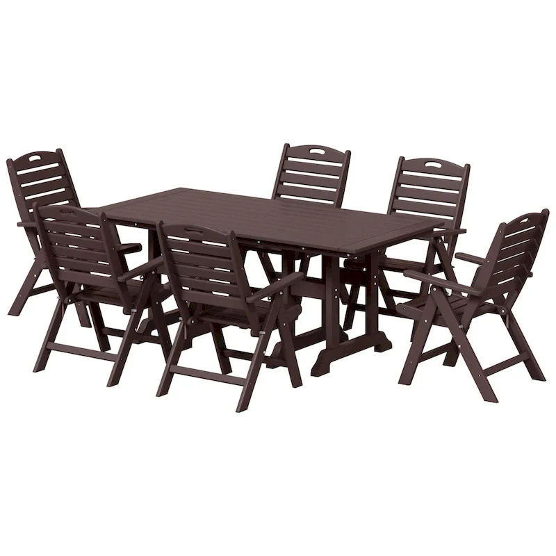 Polytrends Laguna 7-Piece Rectangular Table Folding Highback Chair Dining Set