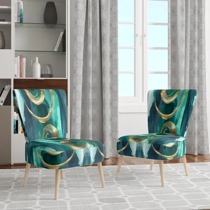 Geometric Black And Teal IV Upholstered Accent Chair