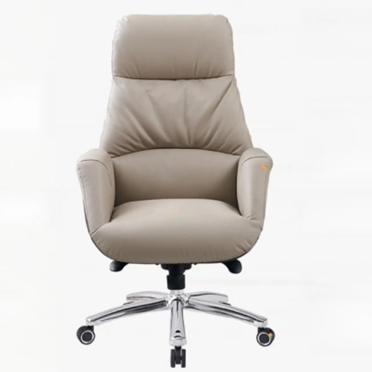 Beige Genuine Leather Swivel Ergonomic Chair with High-Back