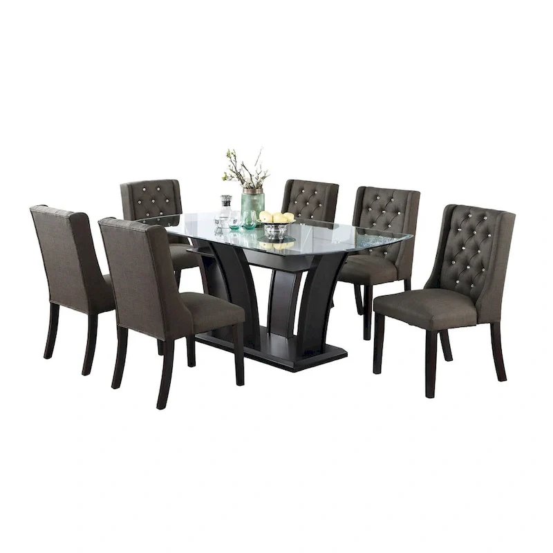 Set of 2 Wingback Dining Chairs, Tufted Faux Leather