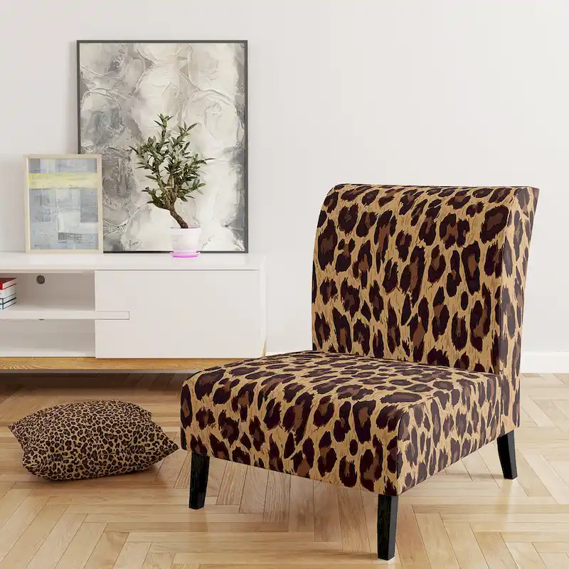 Brown Leopard Print Upholstered Accent Chair