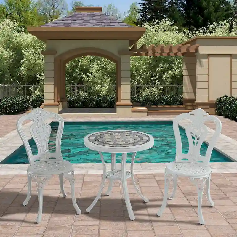 3-Piece Cast Aluminum Bistro Table and Chairs Set