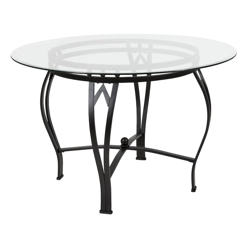 Syracuse 45 Round Glass Dining Table with Bowed Out Metal Frame