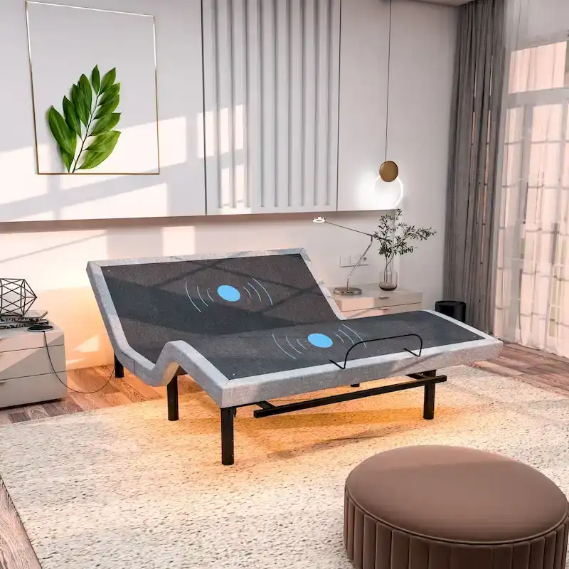 Renanim Adjustable Bed Base with Dual Massage - USB, Under Bed Light, Zero Gravity, App Control, Head and Foot Incline